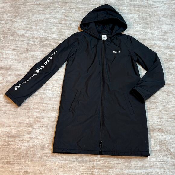 Vans Jackets & Blazers - Vans Women’s XS Black Alliance Long Windbreaker Hood Jacket Coat Zipper Trench